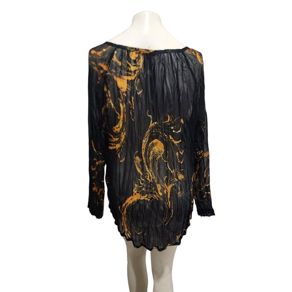 Alberto Makali Black Gold Sheer Crinkle Top Blouse Medium Artwear Witchy Whimsy - Picture 3 of 4
